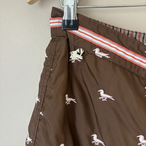 Men’s Reversible Swim Shorts, Size 34, Brown Striped / Pink Bird Print - Picture 10 of 11
